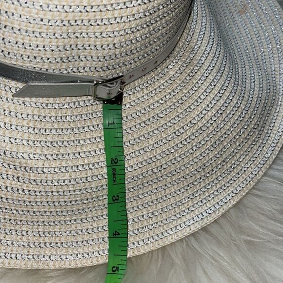 August Hats company straw Hat with silver metallic leather belt large summer‎ main image 9
